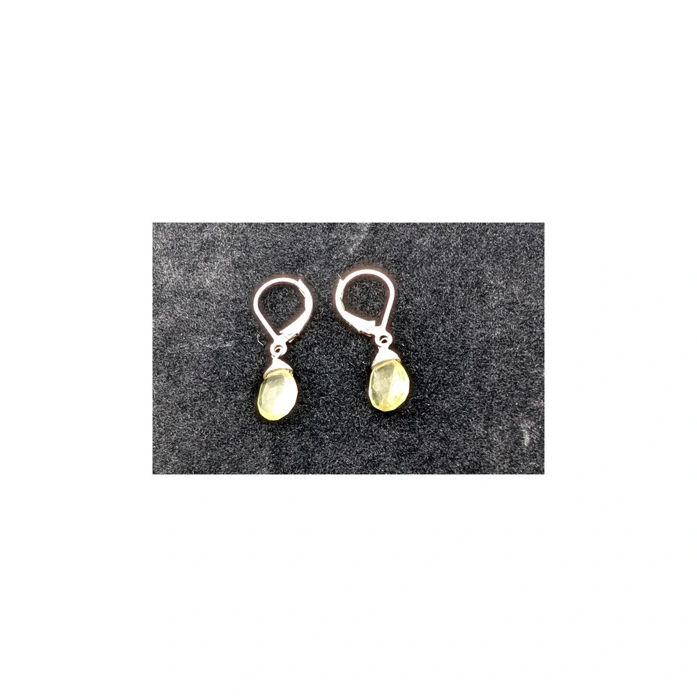 Sterling Silver 925 Yellow Gemstone Briolette Leverback Drop Earrings